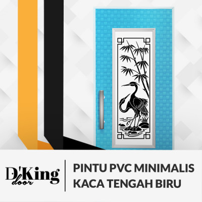 PINTU PVC MINIMALIS DKING KACA TENGAH BIRU